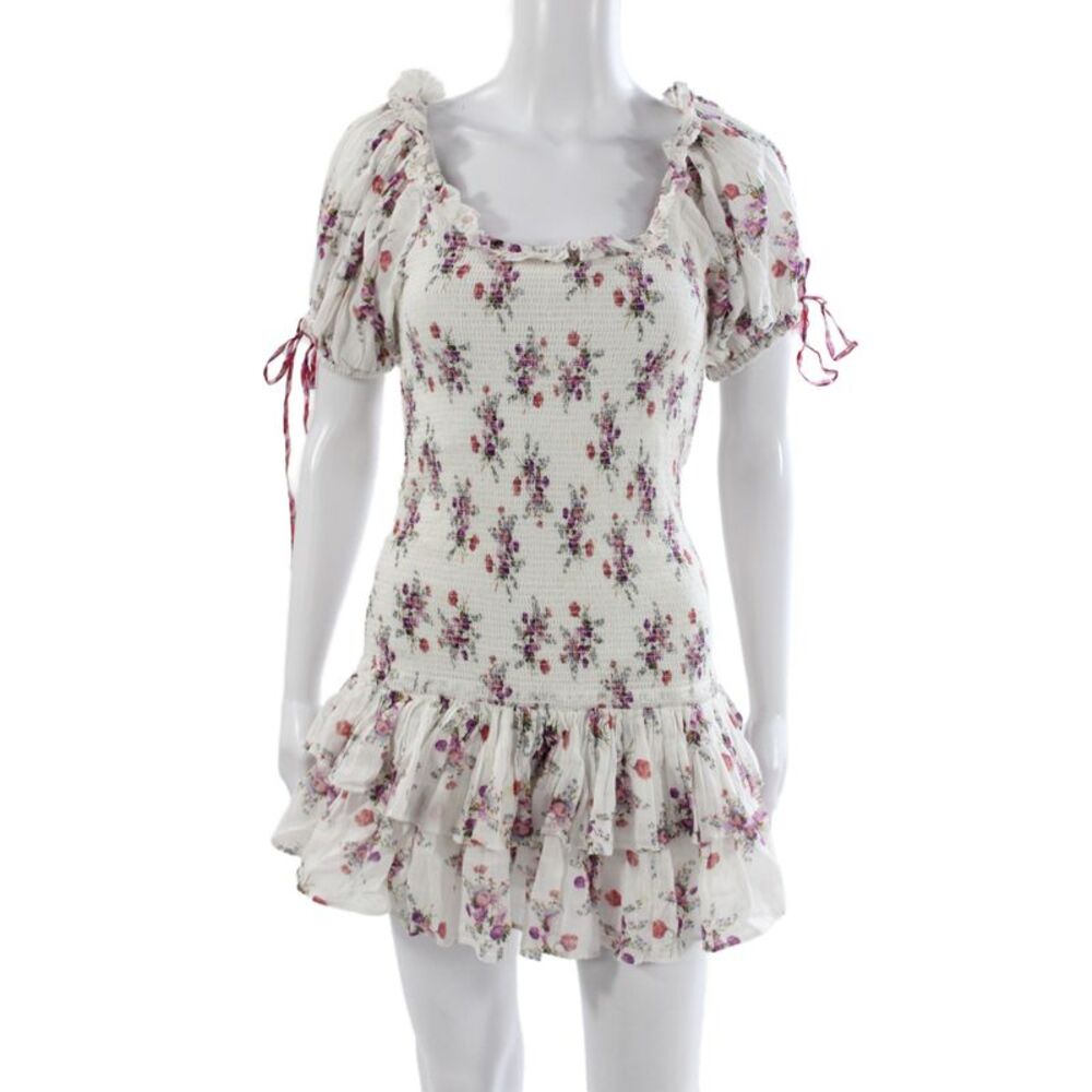 Love Shack Fancy Women Mini Floral Cotton Dress Short Sleeve Size XS